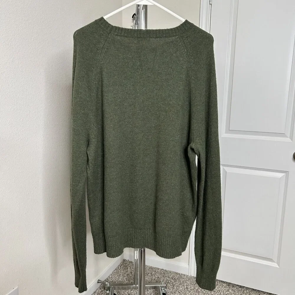 J.Crew Lambswool Blend Sweater Olive Green Crewneck Mens Classic Pullover Large